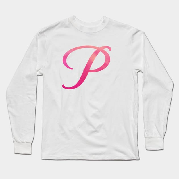 Letter P Monogram, Pink Color Personalized Design Long Sleeve T-Shirt by Star58